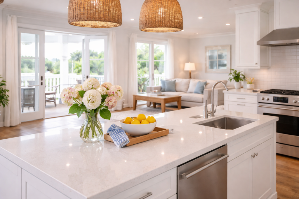 Sparkling clean coastal home after professional residential cleaning