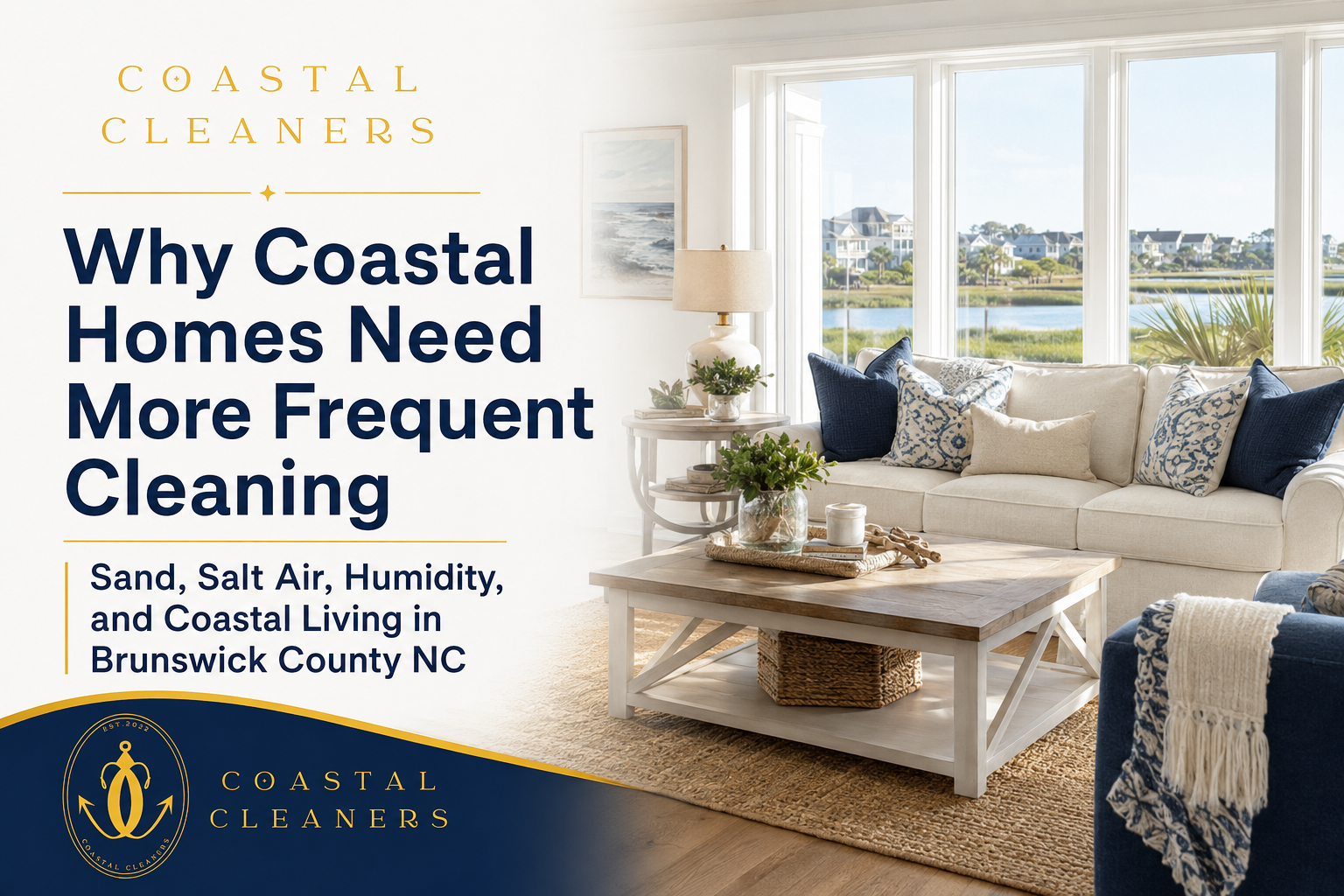 Bright coastal Brunswick County NC home showing why coastal homes need more frequent cleaning