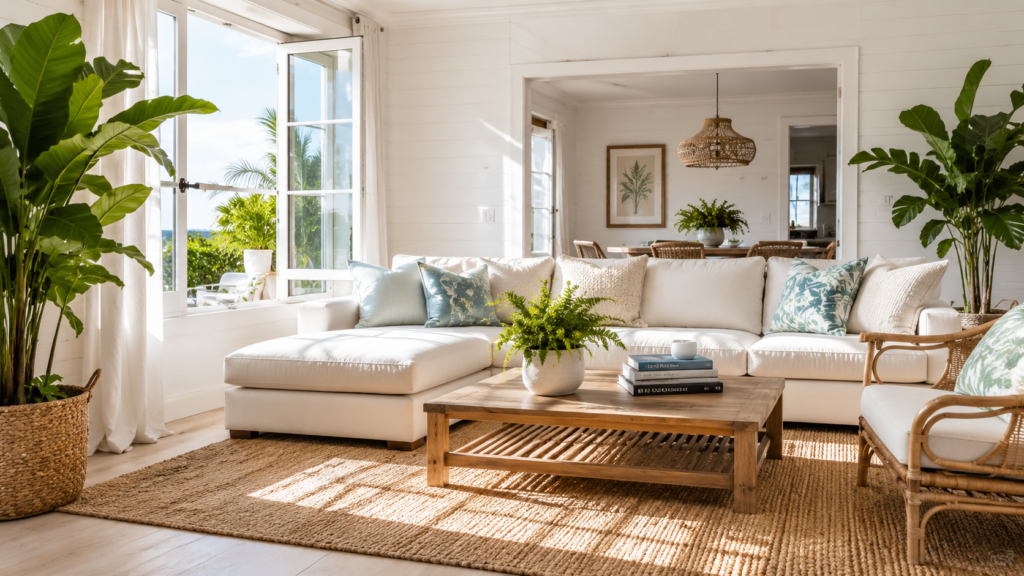Bright clean living room in Brunswick County NC representing healthy indoor air quality