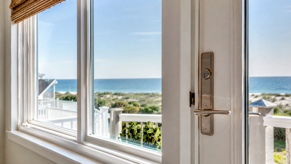 Coastal home windows and hardware affected by salt air in Brunswick County NC