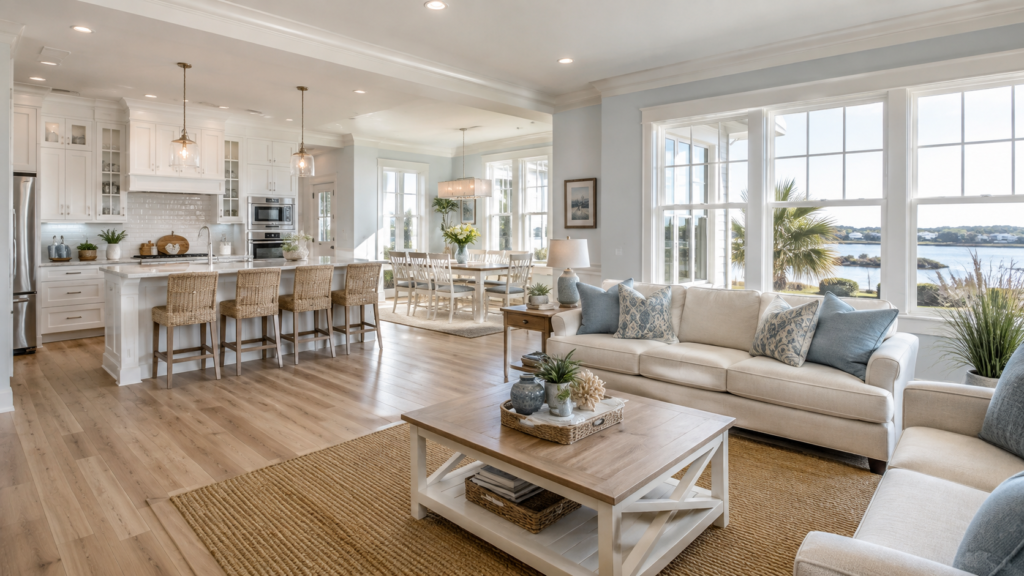 Bright open-plan Brunswick County NC home showing how home size affects cleaning cost
