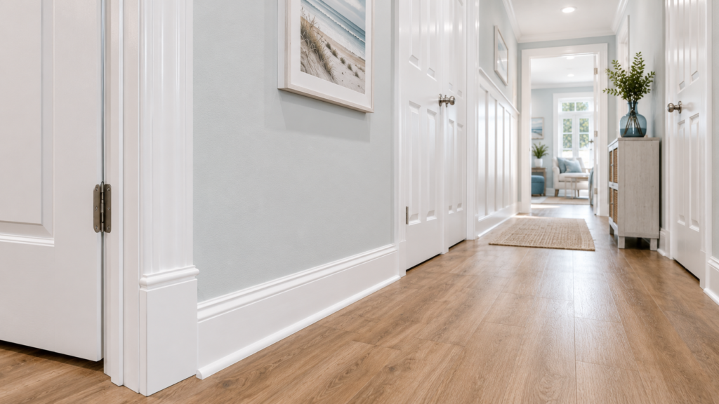 Clean baseboards and trim in Brunswick County NC home after deep cleaning