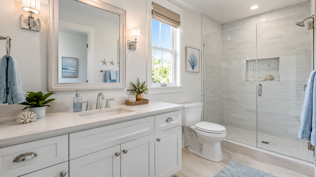 Clean coastal bathroom in Brunswick County NC included in professional residential cleaning