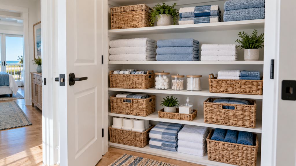 Well-maintained coastal rental interior illustrating seasonal moisture awareness and property preparation during Atlantic hurricane season.